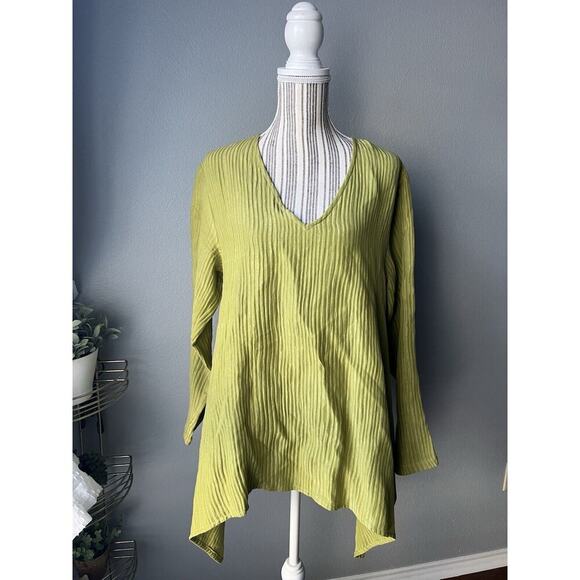 Kathleen Sommers Women Tunic Blouse Medium Lime Green 100% Silk Asymmetrical Hem - Picture 1 of 6